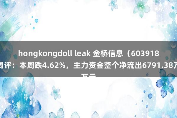 hongkongdoll leak 金桥信息（603918）周评：本周跌4.62%，主力资金整个净流出6791.38万元